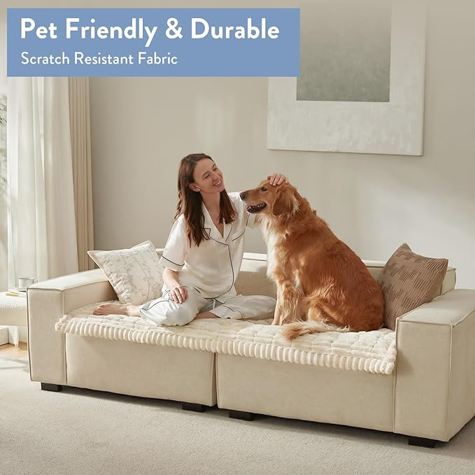 SureFit Couch Covers for Dogs,Washable Couch Protector for 3-Cushion Sofa,Non-Slip Paw Print Grip, Soft Skin-Friendly Furniture Cover for Pets,Thick and Cozy Slipcover for Sofa Cushions(28"x71" Ivory)
