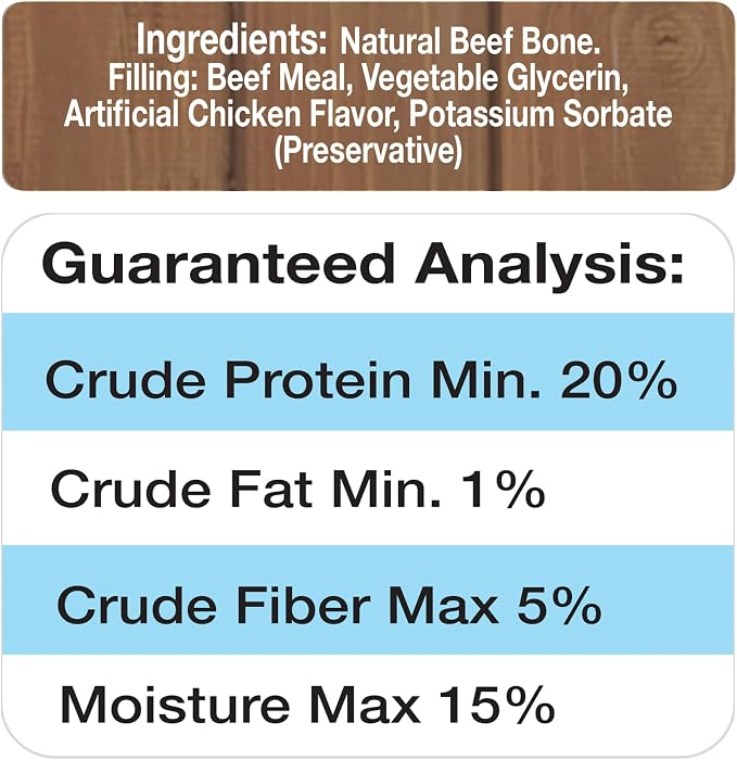 Cadet Stuffed Shin Bone, Long-Lasting Dog Chew Bones for Aggressive Chewers, High Protein Filled Bone Dental Chew for Dogs, Chicken Flavor Filling, 3-4" for Small Dogs