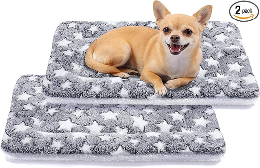 Mora Pets Dog Bed Crate Pad Ultra Soft Pet Bed with Cute Star Print Washable Reversible for Large Medium Small Dogs 21 x 12 inch 2 Pack Grey