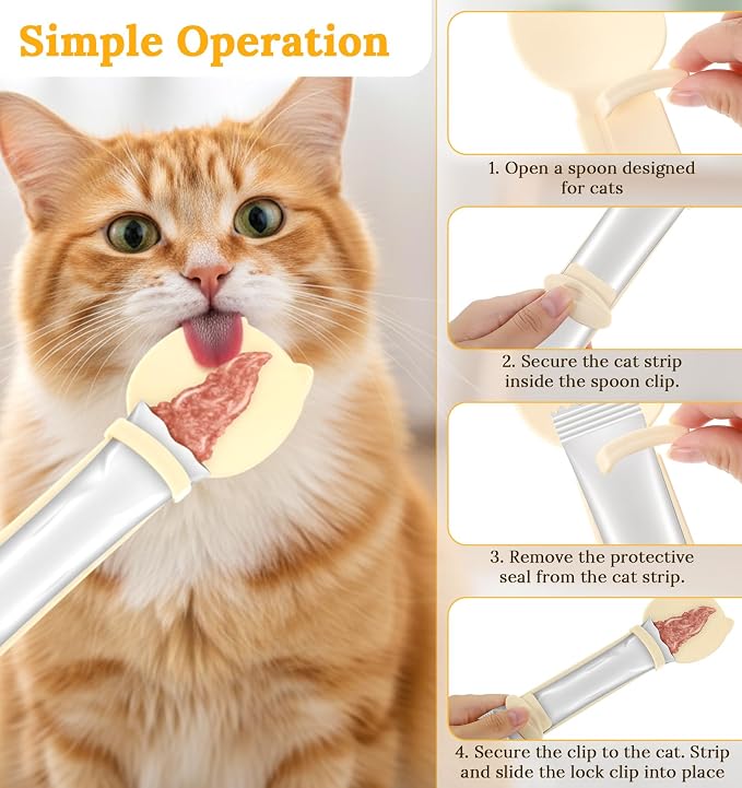3Pcs Cat Treat Spoon, Multifunctional Squeeze Cat Treat Feeder Set Lickable Pet Food Spoons Dispensers for Wet Food & Licky Treats, Mess-Free Feeding Supplies for Cats, Beige Green Orange