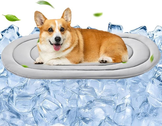 Papettly Pet Dog Cooling Mat 35“x19” Reversible Cooling Pad for Dogs and Cats, Comfort Ice Silk Cotton Summer Dog Bed Outdoor Indoor Washable, Ideal for Kennel Sofa Floor Car Seats