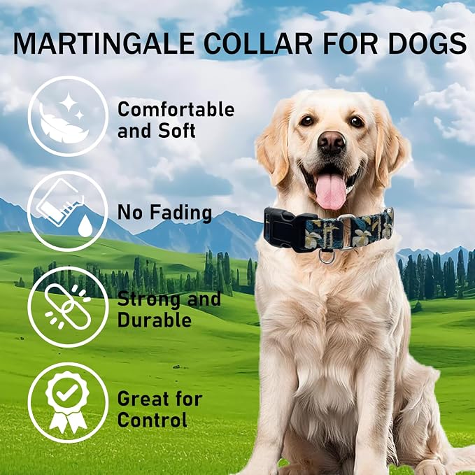 Martingale Collar for Dogs Floral Dog Collars for Small Medium Large Dogs with Buckle Adjustable Soft Nylon Dog Collar (Luxury Golden Flowers, Small)