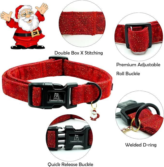 Lionheart glory Christmas Dog Collar, Red Dogs Collar Adjustable Soft Comfortable Collars for Large Dogs Girl or Boy Pet Gift Fall Cute Collar