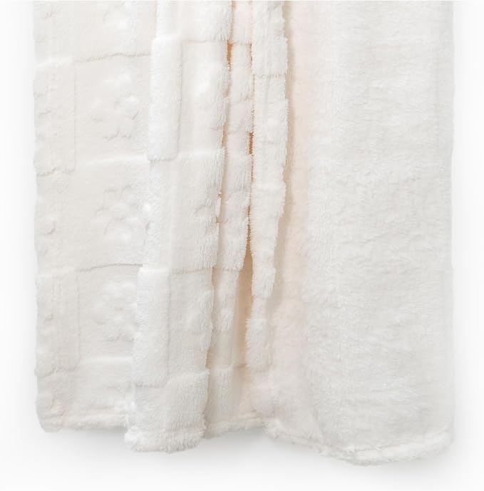 Americanflat 50x60 Jacquard Fleece Throw Blanket - Soft and Breathable Throw Blanket for Couch, Bed, Chair - Fleece Blankets Perfect for Home, Bedroom, or Outdoor Use - Flower Design in Cream