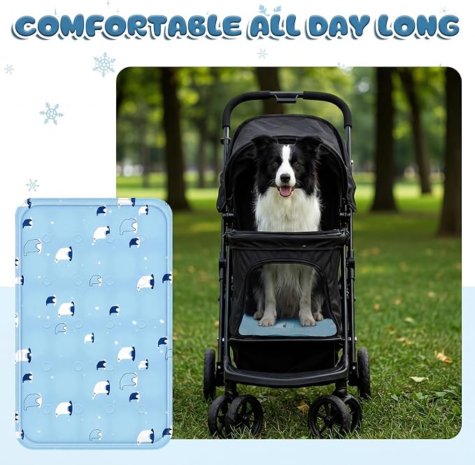 Nuanchu Dog Stroller Cooling Mat, Waterproof Gel Pet Cooling Pad for Summer, Washable Cat Sleeping Blanket, Portable Ice Gel Travel Mat for Cats, Crates, Car Seat(23.62 x 35.43 Inches,Sky Blue Bear)