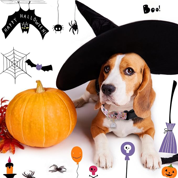 Faygarsle Halloween Fall Dog Collar for Small Medium Large Dogs Fashionable Cute Collar for Male Female Dogs Pink Cotton Dog Collar Spectre Pumpkin Pattern S