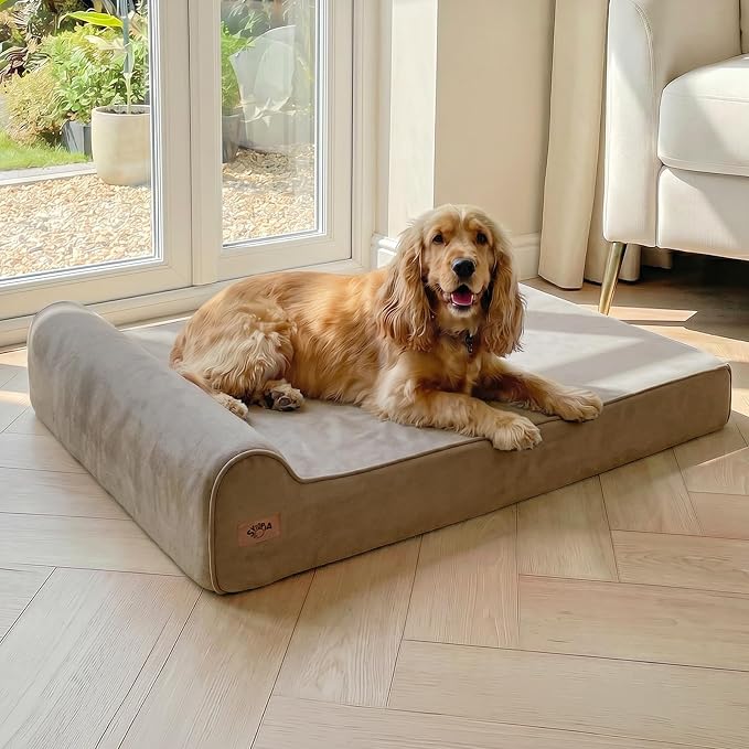 Sytopia XL 35D Memory Foam Dog Bed for Large Dogs – 7" Thick Orthopedic Pet Couch for Seniors and Big Breeds up to 120 Pounds, with Water-Resistant Liner & Washable Cover, Brown