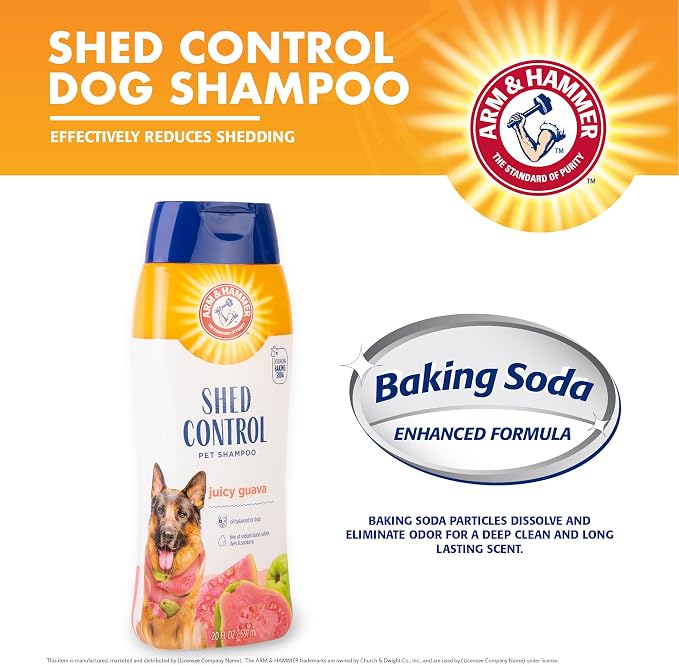 Arm & Hammer for Pets Shed Control Dog Shampoo, Juicy Guava Scent, De-Shedding, Omega-3 Vitamin E, pH Balanced, Sodium Lauryl Sulfate Free, 20 Fl Oz, 6 Pack