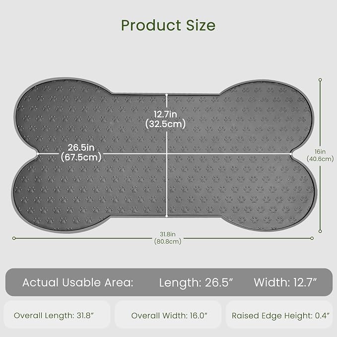 PWTAA Dog Food Mat Anti-Slip Silicone Dog Bowl Mat Thicker Pet Placemat Waterproof Cat Feeder Pad with Raised Edge Puppy Kitten Feeding Mats Suitable Small Medium-Sized Dogs Cats Eating Tray