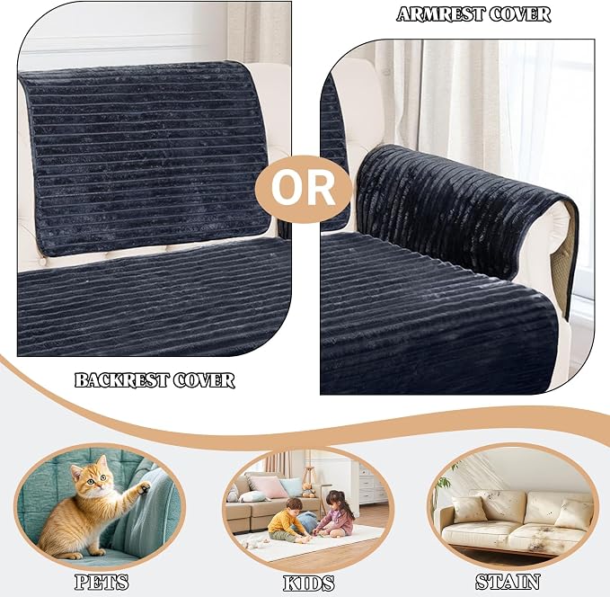 NAISI Couch Covers for Dogs Waterproof Flannel Striped Sofa Cover Pet Friendly Washable Dog Mat for Couch Anti Slip Sectional Sofa Slipcover Protector(1pc/27"x 27",Dark Navy)