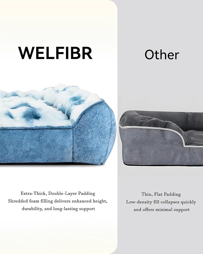 Orthopedic Dog Bed Medium Size Dog, Extra Thick Supportive Dog Couch Bed, Dog Beds with Removable Washable Cover, Ultra Soft Faux Fur Puppy Bed & Non-Slip Bottom (Tie-Dyed Blue, 35"x25")