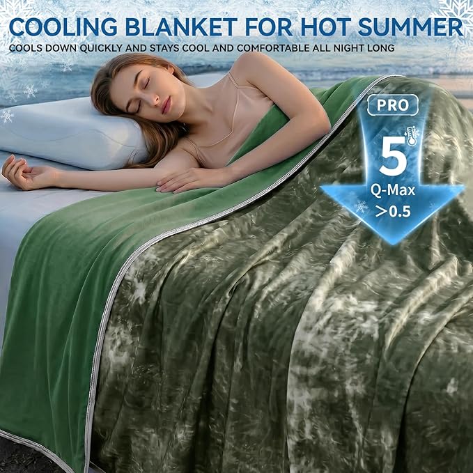 Guohaoi Cooling Throw Blanket for Hot Sleepers, Twin Size 50''×70'' Lightweight Breathable Summer Bed Blanket for Couch, Arc-Chill Q-Max >0.5 Cool Fiber,Lightweight Tie Dye Blanket Green
