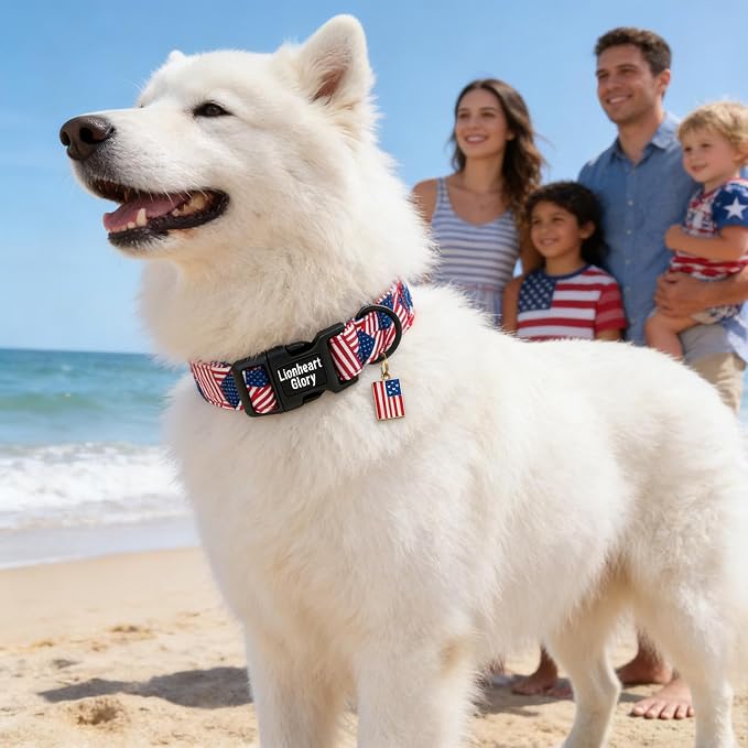 Lionheart glory American Flag Dog Collar - 4th of July Patriotic Independence Day Dog Collar Soft Adjustable for Medium Dogs Pet Summer Collars Cute Collars