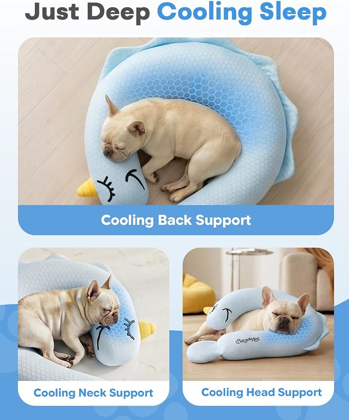BurgeonNest Cooling Small Dog Pillow for Puppies and Cats, Summer Chill Pet Calming Pillow with Cool-Touch Fabric, Soft Sleep Bolster for Senior Dogs & Kittens, Machine Washable (Cool Blue, Medium)
