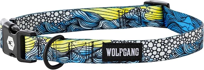 Wolfgang Heavy Duty, Adjustable Dog Collar with Quick Release Nylon Buckle for Walking & Training, DawnPatrol Print, Medium