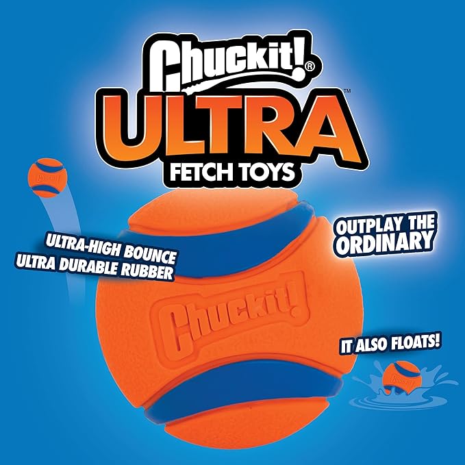 Chuckit! Ultra Ball Dog Toy - for Dogs 100+ lbs - Made from Durable Rubber - Super Bouncy - Floats in Water - 3.5-inch Diameter - Size XL (Pack of 2)