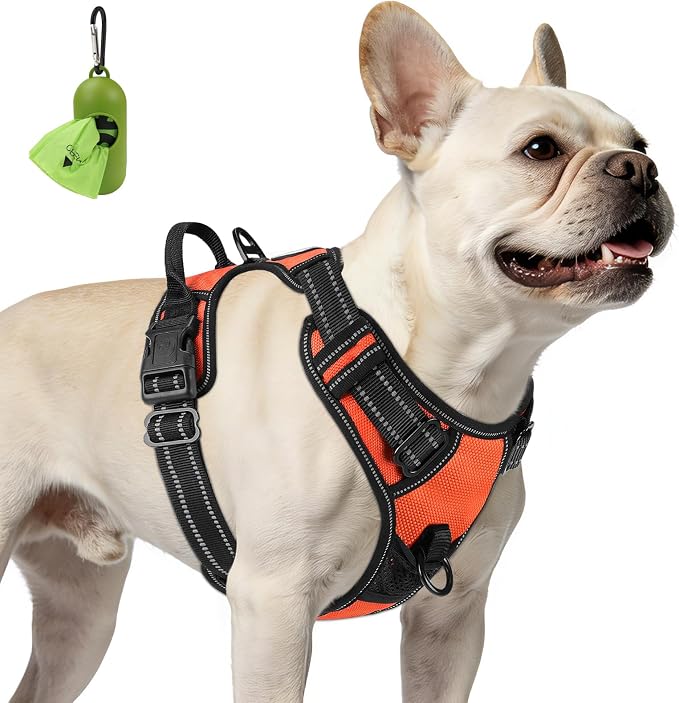 Joytale No Pull Dog Harness for Small Dogs, Reflective Pet Vest with Front Clip, Adjustable Soft Padded Harnesses with Easy Control Handle for Training and Walking, Orange, S