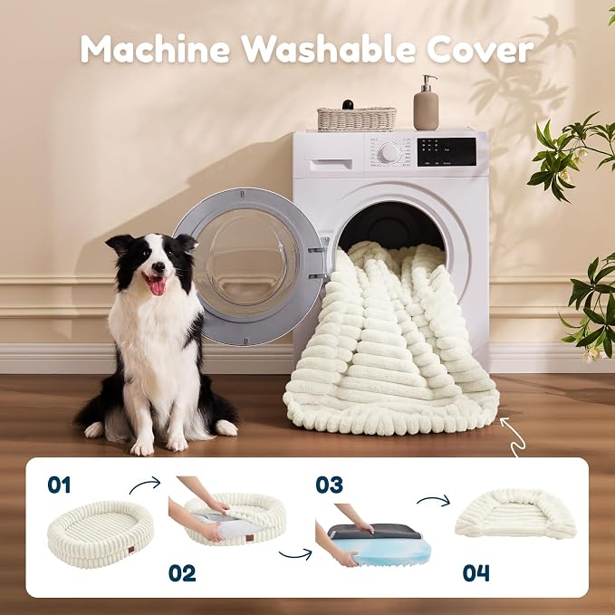 ChiXnuggle Orthopedic Dog Bed for XL Dogs, Waterproof Faux Rabbit Fur Dog Couch with Egg Crate Foam Support and Washable Removable Cover, Bolster Pet Sofa with Non-Slip Bottom, 41x30x7, Cream
