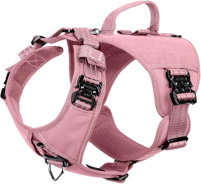 ICEFANG GN8 Tactical Dog Harness for X-Large Sized Dogs,Full Metal Buckles,Reflective in Training Walking K9 Dog Vest,No-Pull Front Leash Clip,Adjustable Pet Harness (Pink, XL (Pack of 1))