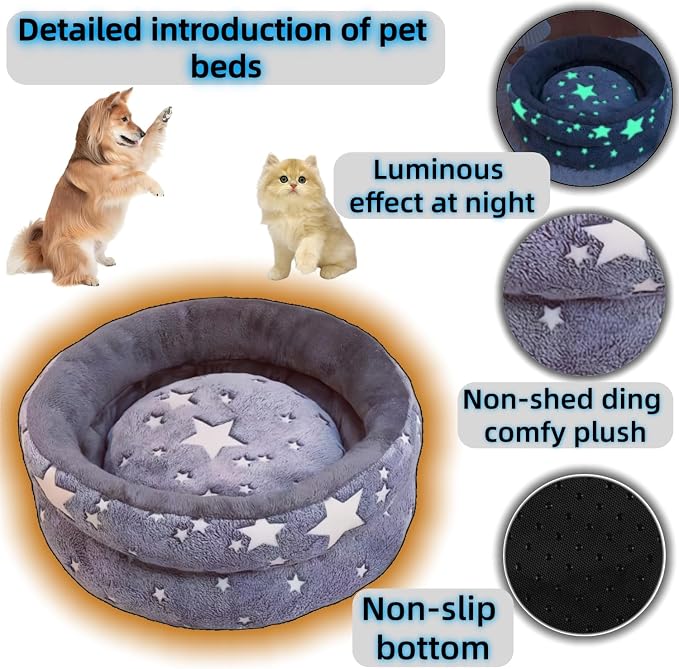 Dog Beds for Small Dogs -Cute Cat Beds for Indoor Cats Calming Pet Beds, Circle Orthopedic Cuddle Puppy Bed with Jacquard Shaggy Plush & Anti Slip Bottom，Dark Grey