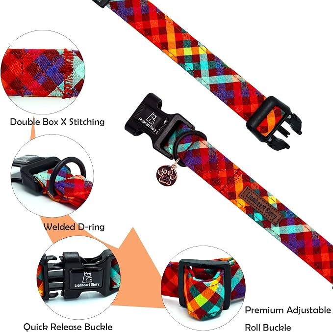 Lionheart glory Fall Plaid Dog Collar-Cute Orange Dog Collars with Plastic Buckle Duty Soft Adjustable Collar for Small Dogs Girls Boys Collars Party Pet Gift