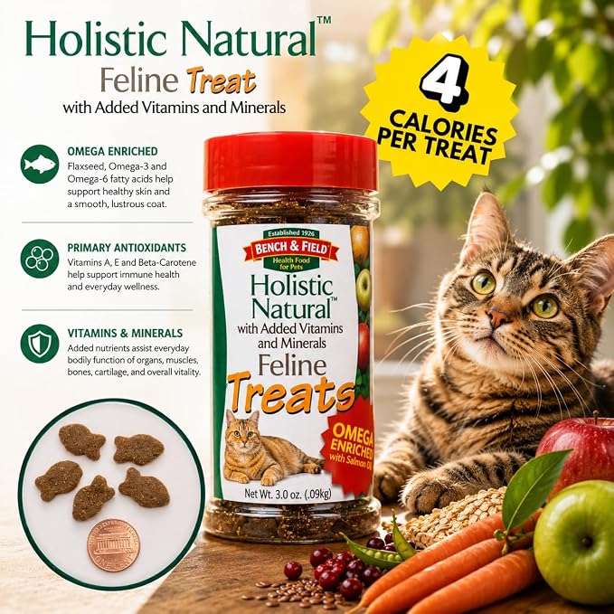 Bench & Field Holistic Natural Healthy Kitty Cat Treats | Crunchy Fish-Shaped Bites | Delicious Seafood Flavored Snack, 3-Ounce Bottle