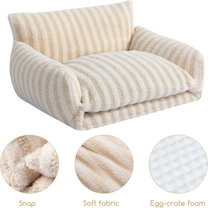 Hollypet Cat Bed Fluffy Plush Multifunctional Double-Layer Machine Washable Soft Warming Kitty Pet Couch Orthopedic Nest Beds for Small Cats Kitten and Dogs up to 13lbs, Beige(25x20x13 inch)