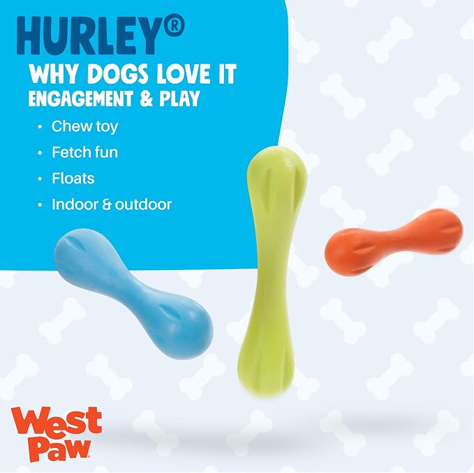 WEST PAW Zogoflex Hurley Dog Bone Chew Toy – Floatable Pet Toys for Aggressive Chewers, Catch, Fetch – Bright-Colored Bones for Dogs – Recyclable, Dishwasher-Safe, Non-Toxic, Large, Granny Smith