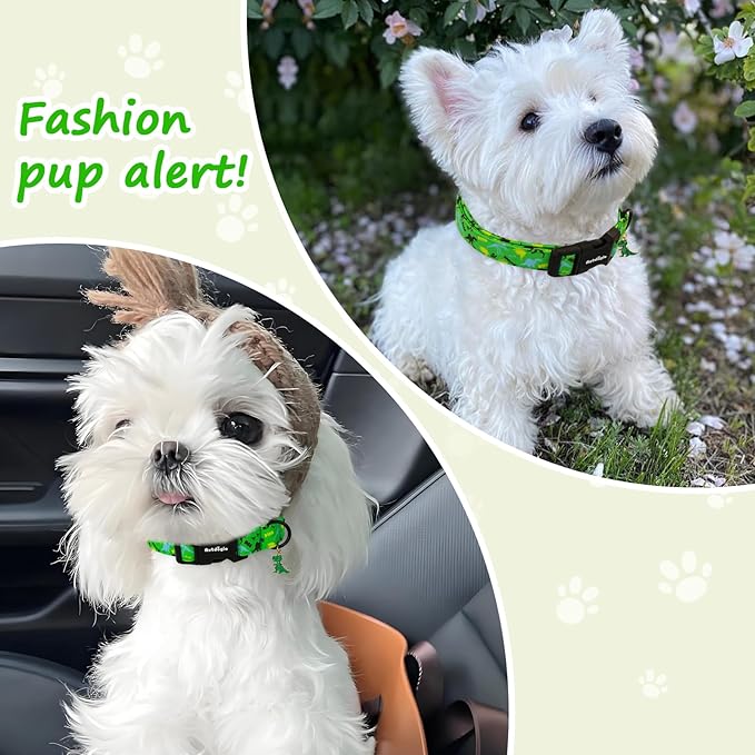 Dog Collars for Small Medium Dogs, Dinosaur Dog Collars for Male Dogs，Adjustable Cotton Boy Dog Collars for Small Dogs，Ideal, Daily Photos & Pet Fashion Accessory, S