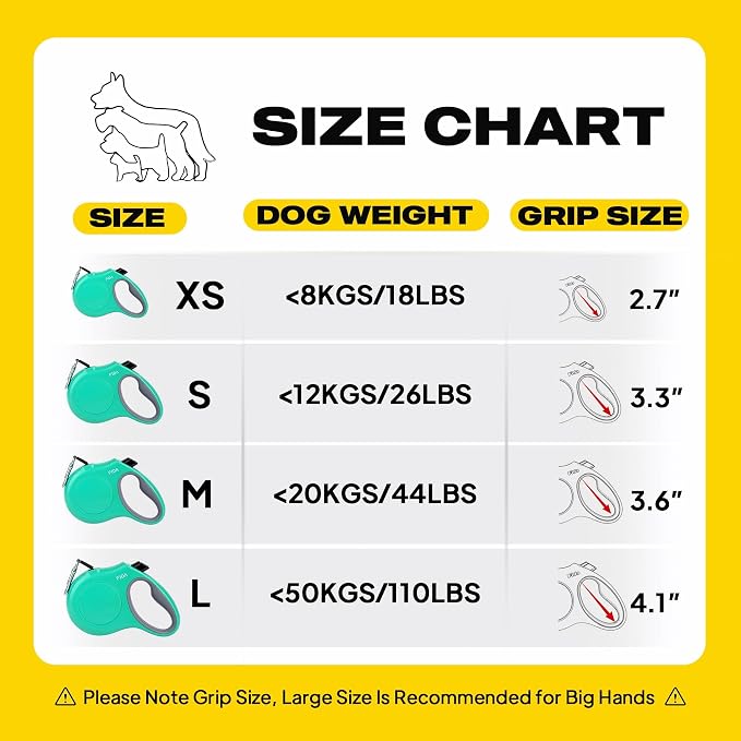 Fida Retractable Dog Leash with Dispenser and Poop Bags, 16 ft Pet Walking Leash for Large Dog up to 110 lbs, Anti-Slip Handle, Tangle-Free, Reflective Nylon Tape (L, Teel)
