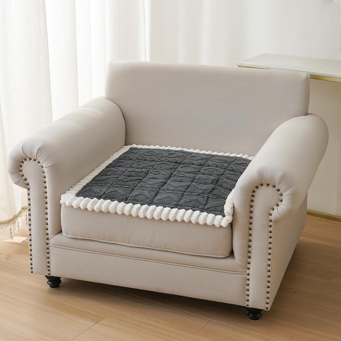 Fuzzy Couch Covers for Dogs, Non Slip Thick Dog Couch Cover Protector, Plush Pet Couch Covers for Sofa Washable, Soft Sofa Cushion Slipcovers Pet Friendly(1PC, Dark Grey, 27.6”x27.6”)