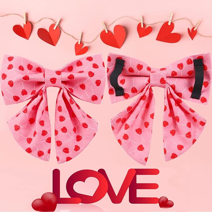 Valentine Dog Collar with Bow Tie, Valentine Bowtie Collar for Small Girl Dog, Cotton Collar with Durable Metal Buckle, Valentine’s Gift Pet Collar, S, Red Heart