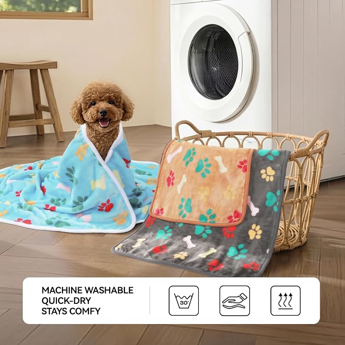 LINENLUX 1 Pack 4 Blankets Super Soft Fluffy Premium Fleece Dog Blankets for Puppy Cat Pet Blanket Flannel Throw Warm Sleep Bones and Claws-4pcs 40x31 inch