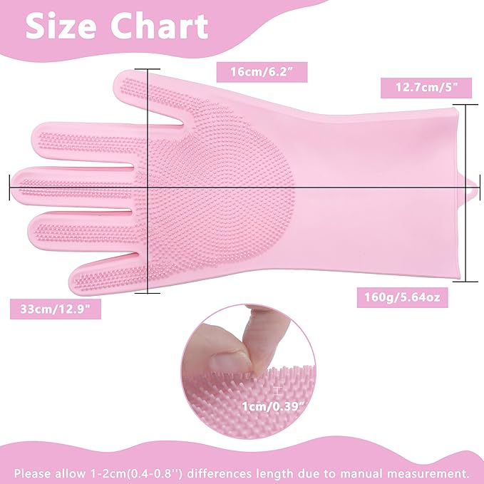 Pet Grooming Gloves—Dog Washing Gloves with High-Density Teeth, Dog Bath Scrubber with Enhanced Five Finger Design, Silicone Gloves for Dogs and Cats Bathing, Massage (Pink)