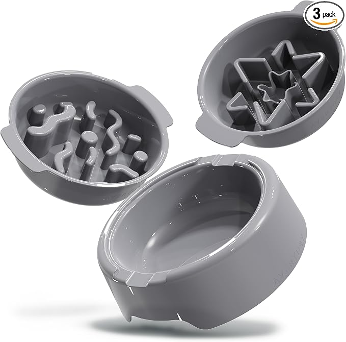 AVERYDAY 3 Pack Slow Feeder Dog Bowl Set, Two Weighted Maze Insert Bowls, Anti-Slip Changeable Puzzle Feeding Bowl for Wet Dry & Raw Dog Food, Slow Eating Deep Pet Food Dish for Medium & Large Breeds