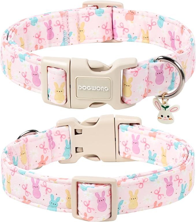 DOGWONG Easter Dog Collar- Cute Easter Rabbit Dog Collars Adjustable Girl Female Puppy Dog Collar for Small Medium Large Dogs, XL