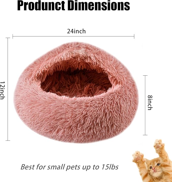 FORMYCATIE Cat Beds for Indoor Cats,Cat Cave for Puppy and Kitty,Calming Small Dog Bed for Small Dogs with Cover Cave,Cozy Warming Fluffy Washable Anti-Slip Pet Sleeping Bag(24 * 24inch,Leather Pink)