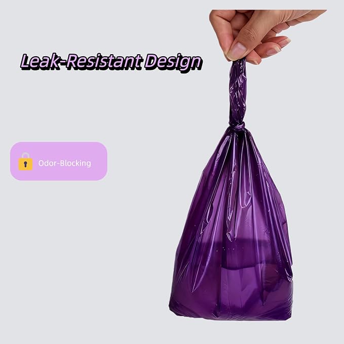 Purple T-Shirt Poop Bags with Easy-Tie Handles – Leak-Proof, Extra Thick Waste Bags for Small Dogs & Cats,12 Rolls (180 Count)