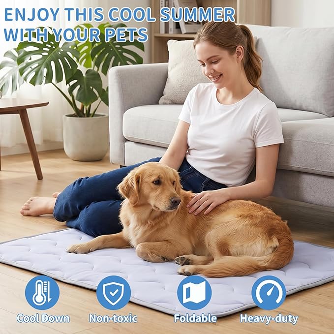 Dog Cooling Mat Non-Toxic Self Cooling Pad for Dogs Cats in Hot Summer Cool Pad Washable & Easy Clean
