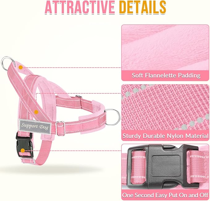 Lukovee No Pull Dog Harness and Leash Set - Adjustable Soft Padded Vest with Front Clip for Easy Control, Reflective Durable Harness for Safe Daily Training Walking for Medium Large Dogs (L, PI)
