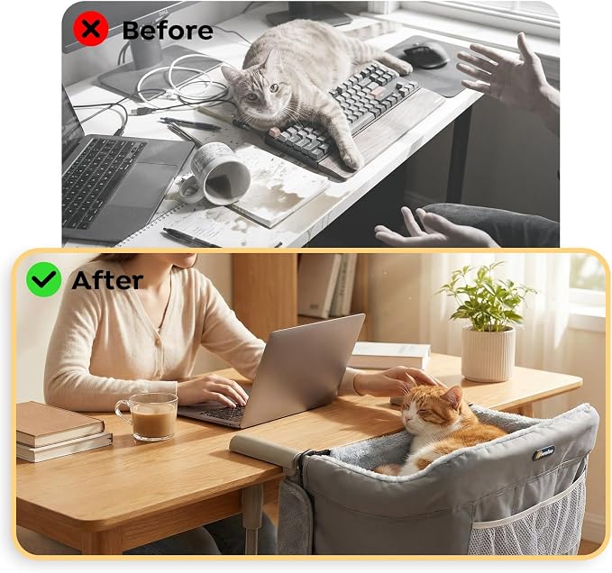 Veehoo Cat Desk Bed Dog High Chair for Table, Cat Desk Perch Seatmate Chairs for Dogs, Soft Faux Rabbit Fur Material, Suitable for Various Desktops-Maximum Hold Up to 50lb