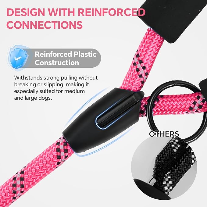 Heavy Duty Dog Leash - 4.9 FT for Large and Small Dogs - Strong Nylon, Comfortable Handle, Reflective Stitching - Ideal for Walking, Training, and Outdoor Activities, Pink