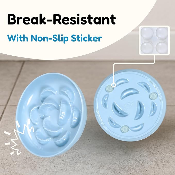 Unbreakable Slow Feeder Bowl for Cats and Small Dogs- Cat Plates for Wet & Dry Food- Melamine Puzzle Cat Bowl for Slow Eating- Whisker Friendly & Dishwasher Safe & Non Slip Design - (Blue,6.3'W*1.5'H)
