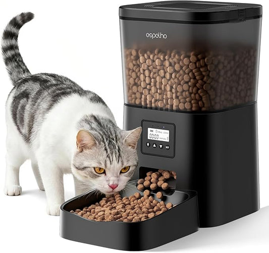 Espelho Automatic Cat Feeder- 4L Timed Cat Food Dispenser 1-6 Meals Control for Cat and Small Dog- Auto Pet Feeder with Desiccant Bag Keep Fresh for Reliable Easy Set Up and Clean- Voice Recorder