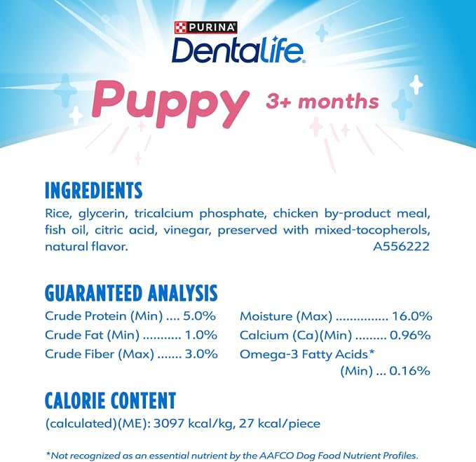 DentaLife Puppy Teething Dog Chews for Small Dogs 3 Months and Up, Chicken Flavor, 17.3 oz., 19 Chews - 19 ct. Pouch