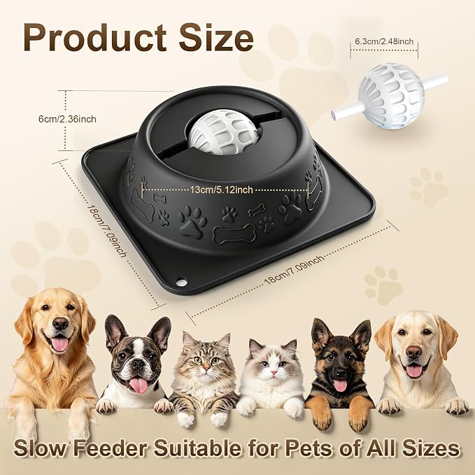 Slow Feeder Dog Bowl for Liquid Treats, Anti-Slip Lick Bowl, Bone Broth and Yogurt Puzzle Feeder, No Spill Pet Bowl Pup Lick Toy for Large Medium Small Dogs and Cats, Anxiety Relief, Black