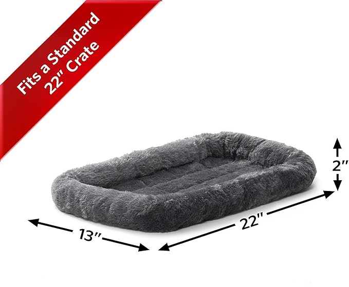 MidWest Homes for Pets QuietTime XS Dog Bed - Gray Faux Fur Bolster, Ultra-Soft and Machine Washable, Fits 22-Inch Crates and Carriers, for Small Dogs and Cats