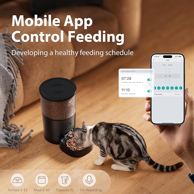 IMIPAW Automatic Cat Feeder with Camera - AI Pet Recognition & Recording, Night Vision, 5G WiFi APP Remote Control, Two-Way Audio & Desiccant Bag, Timed Programmable Food Dispenser for Small Pets