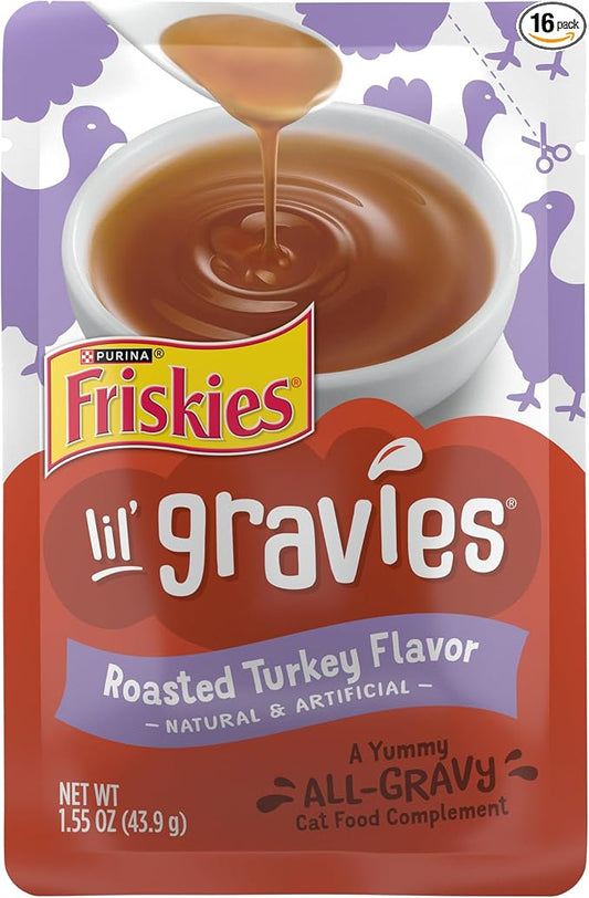 Purina Friskies Lil' Gravies Roasted Turkey Flavor Cat Food Lickable Cat Treats - (Pack of 16) 1.55 oz. Pouches