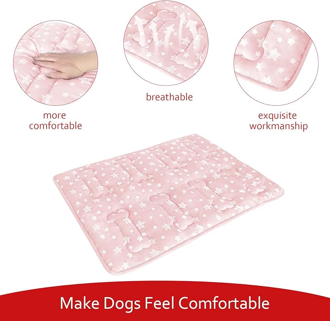 Dog Crate Mat (42" X 28"), Soft Dog Bed Mat with Cute Prints, Personalized Dog Crate Pad, Anti-Slip Bottom, Machine Washable Kennel Pad, Pink
